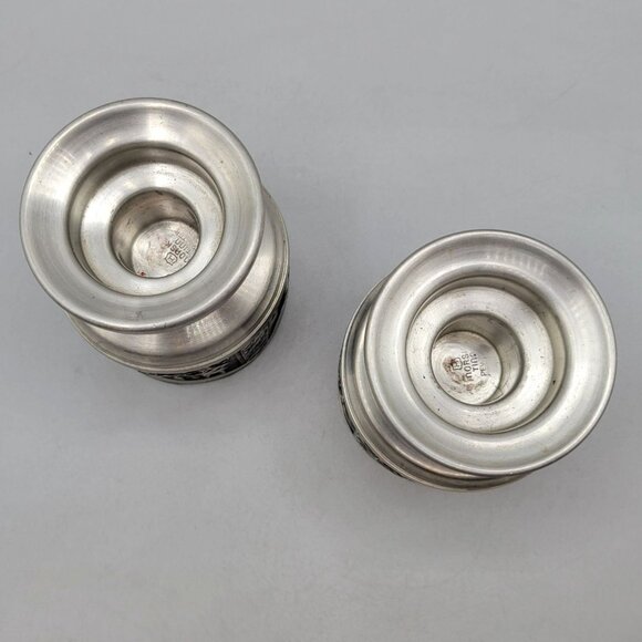 Vintage Norsk Tinn Pewter Votive Candle Holders With Engraved Viking Scenes - Picture 3 of 6